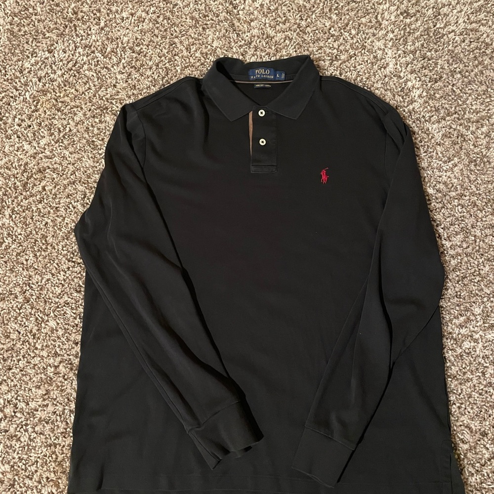 Polo by Ralph Lauren Black Long Sleeve Polo with Red Logo